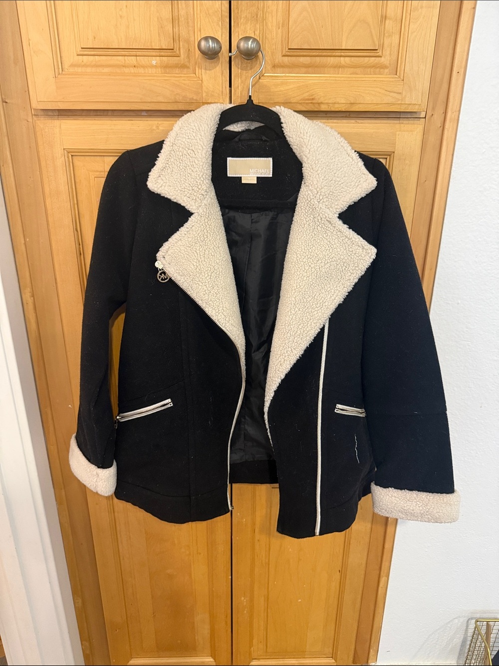 Michael Kors Black Jacket with Cream Sherpa Trim